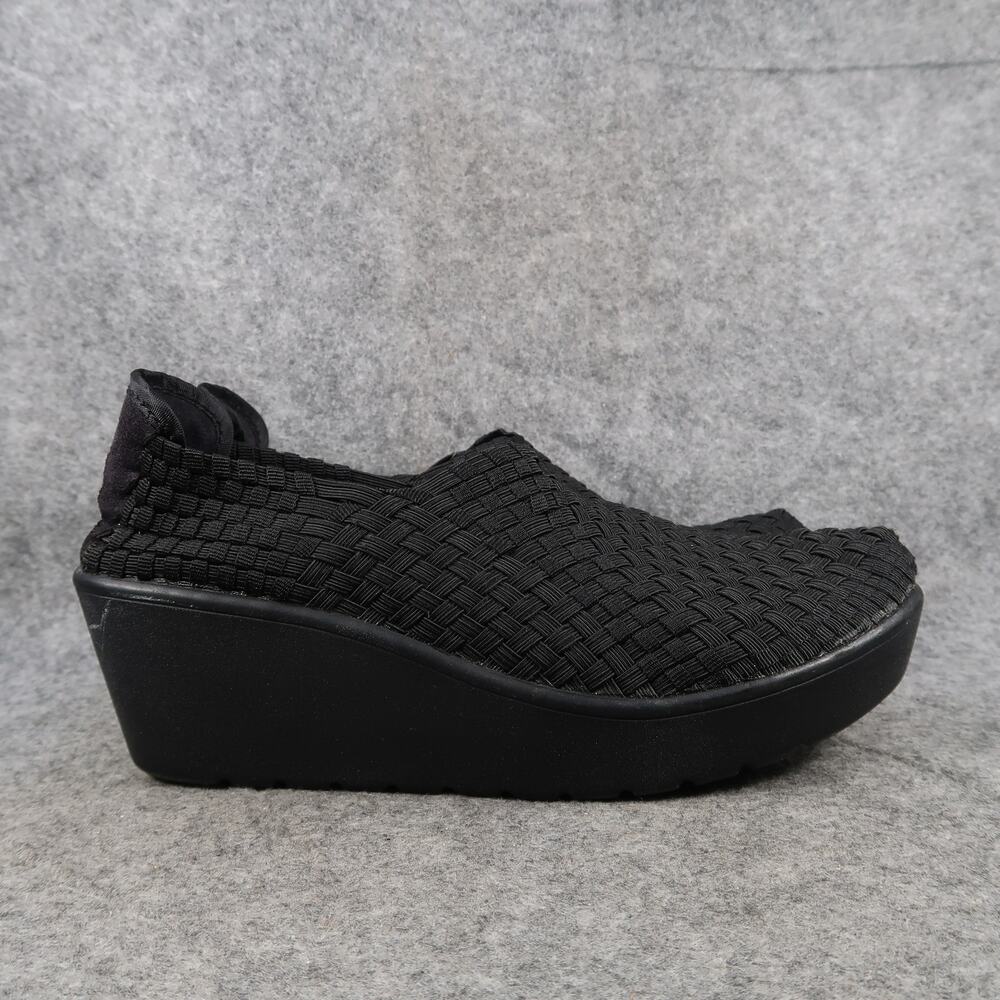 Steve Madden Steven Shoes Womens 9.5 Platform Slip On Woven Black Casual Wedge